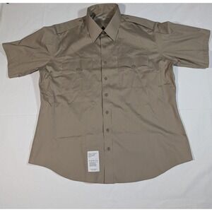 Flying Cross Mens Short Sleeve Button Up Shirt Khaki Tan Uniform Work Size 18.5